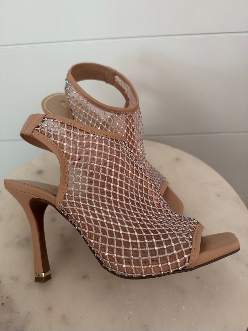 Kenneth Cole Nude Crystal Mesh Slingback Heels